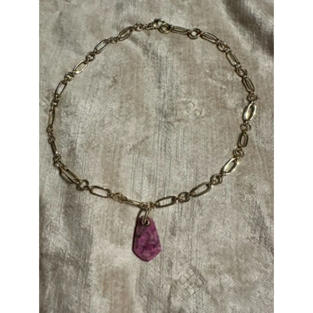 Kendra Scott - Pink Purple - Necklace Pendant Gold Tone Paperclip Chain Boho